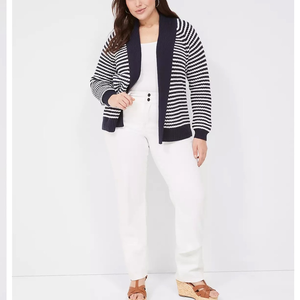 Lane Bryant Shawl Collar Cardigan Navy and White 22-24 like new nautical